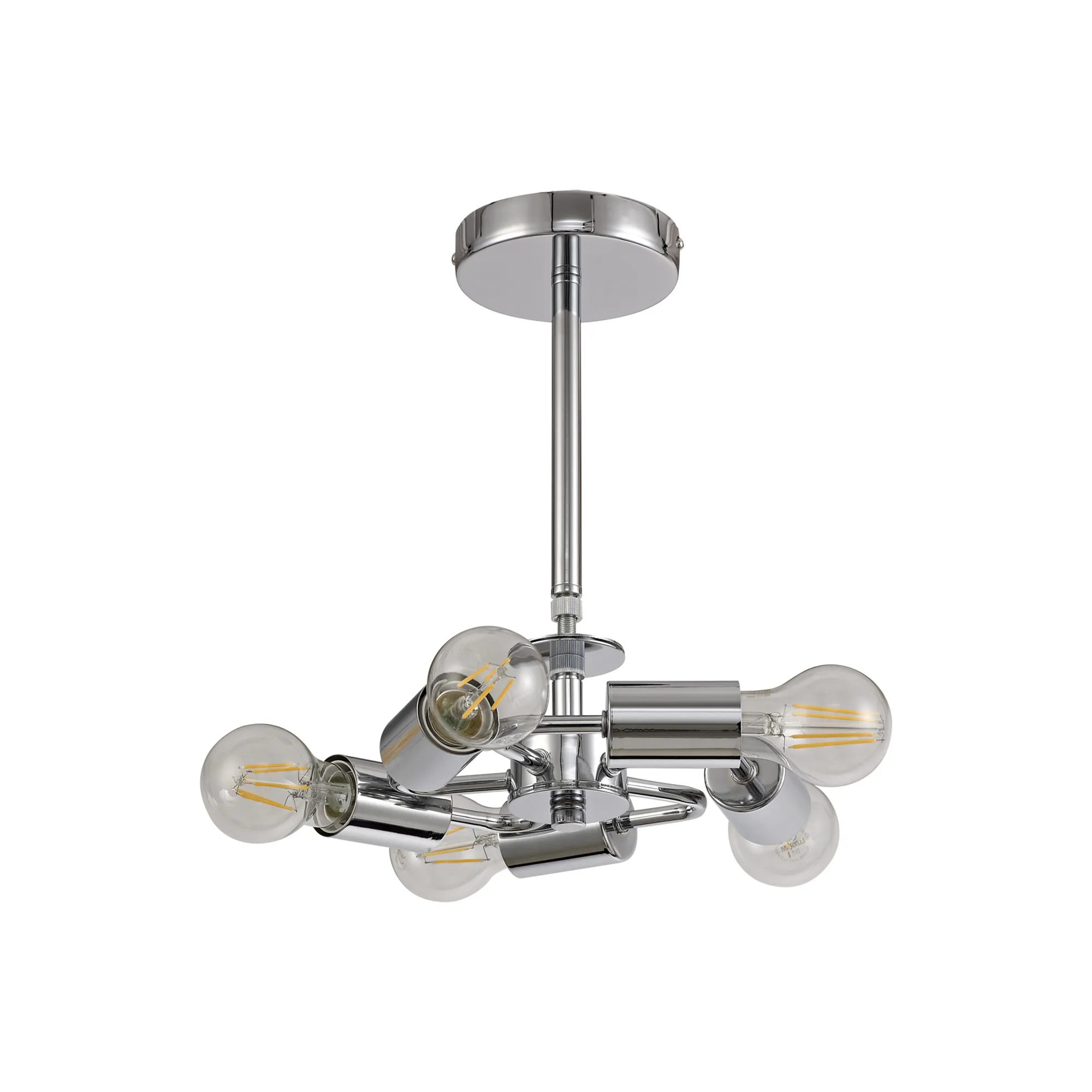 Baymont 50cm Semi Flush 5 Light Polished Chrome, Silver Leaf, Frosted Diffuser DK0816  Deco Baymont CH SL